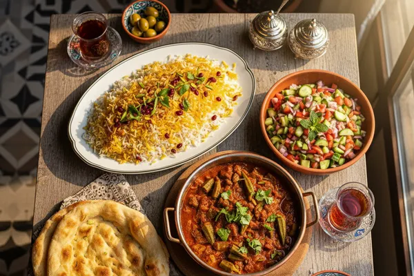 خورشت بامیه اهوازی با پلو
